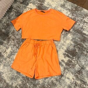 SHEIN Large orange cropped t shirt with matching set shorts